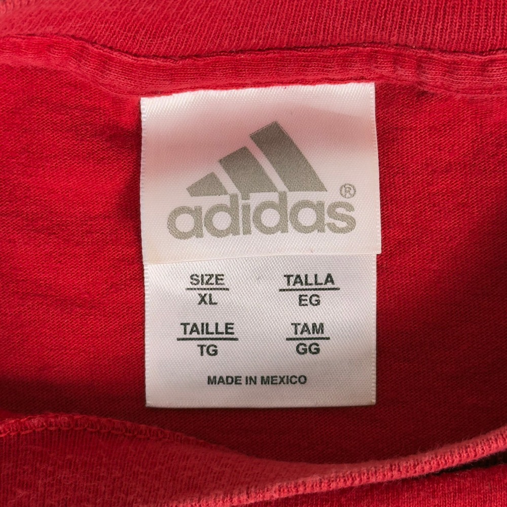 Y2K Adidas Center Logo Red T-Shirt Mens XL Short Sleeve Three Stripe Tee Cotton - Picture 5 of 7